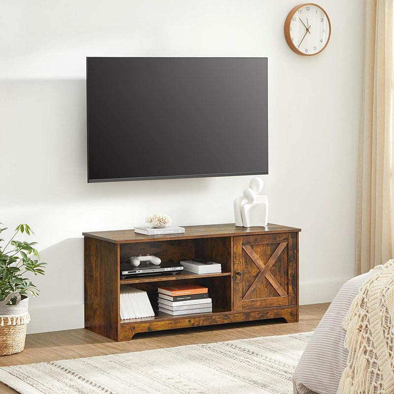 TV-meubel, TV-tafel, TV-plank, voor TV's tot 43 inch, rustieke landelijke stijl, 2 open compartimenten, vintage bruin LTV007X01