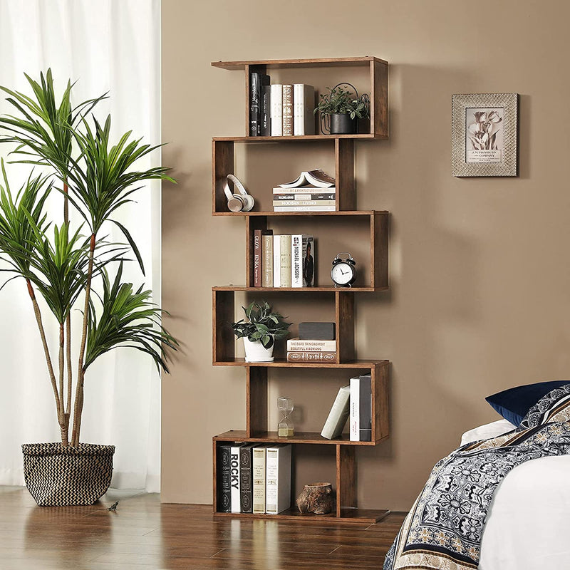 Boekenkast, met 6 niveaus, vrijstaand,  decoratieve plank, , modern, , vintage bruin