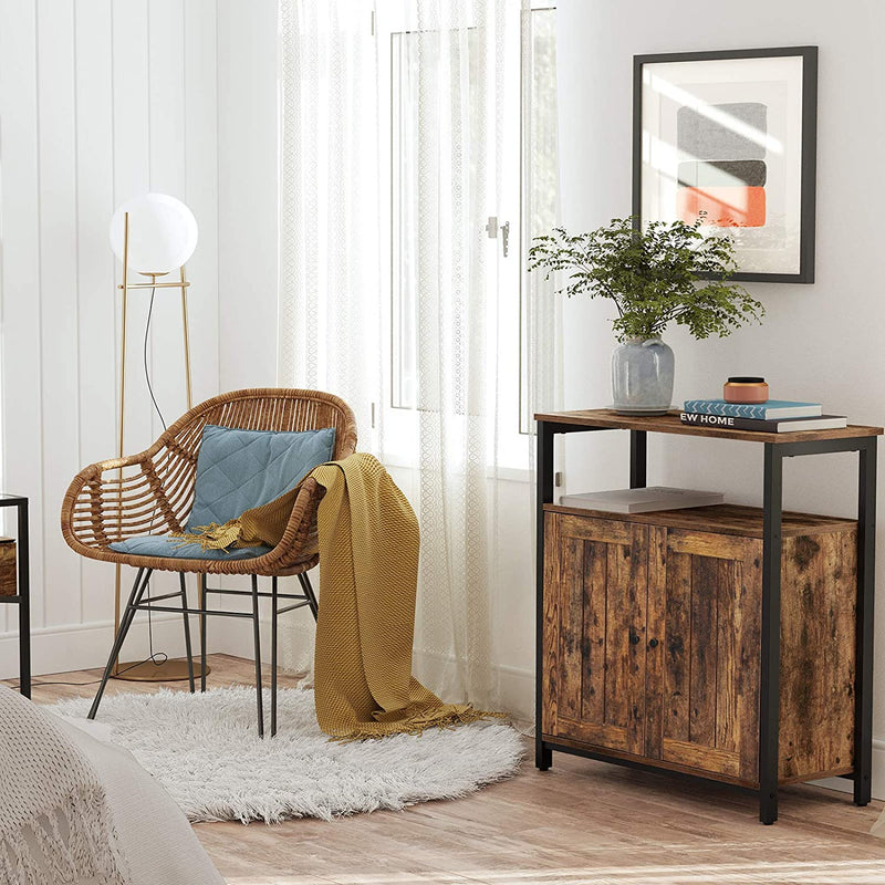 Dressoir, multifunctionele kast met deuren en verstelbare planken, voor woonkamer, slaapkamer, hal, industrieel design, vintage bruin-zwart LSC087B01