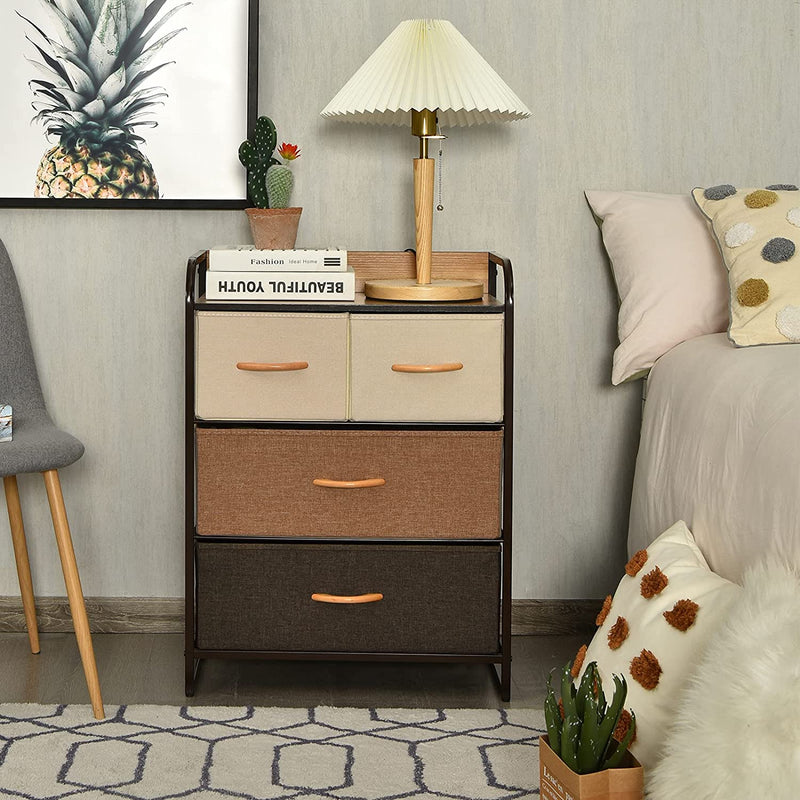 4/5 ladenkast opberg toren, opvouwbare stoffen laden, handige ladekast met stevig stalen frame en houten top voor hal, slaapkamer (58 x 29 x 79 cm / 4 laden)