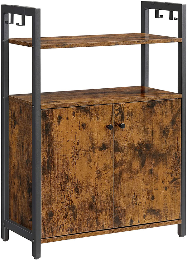 Sideboard, keukenkast, bijzetkast met plank, badkast, stalen frame, voor eetkamer, keuken, woonkamer, entree en slaapkamer, vintage bruin-zwart LSC602B01