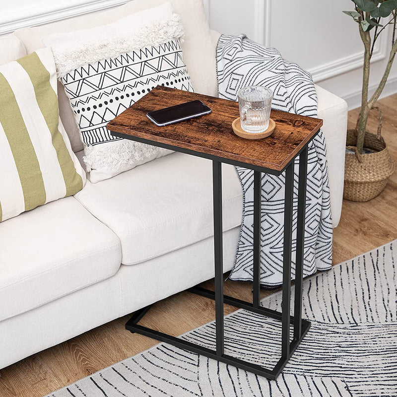 Bijzettafel, salontafel, kleine koffietafel, met verstelbare voeten, nachtkastje donkerbruin EBF02SF01