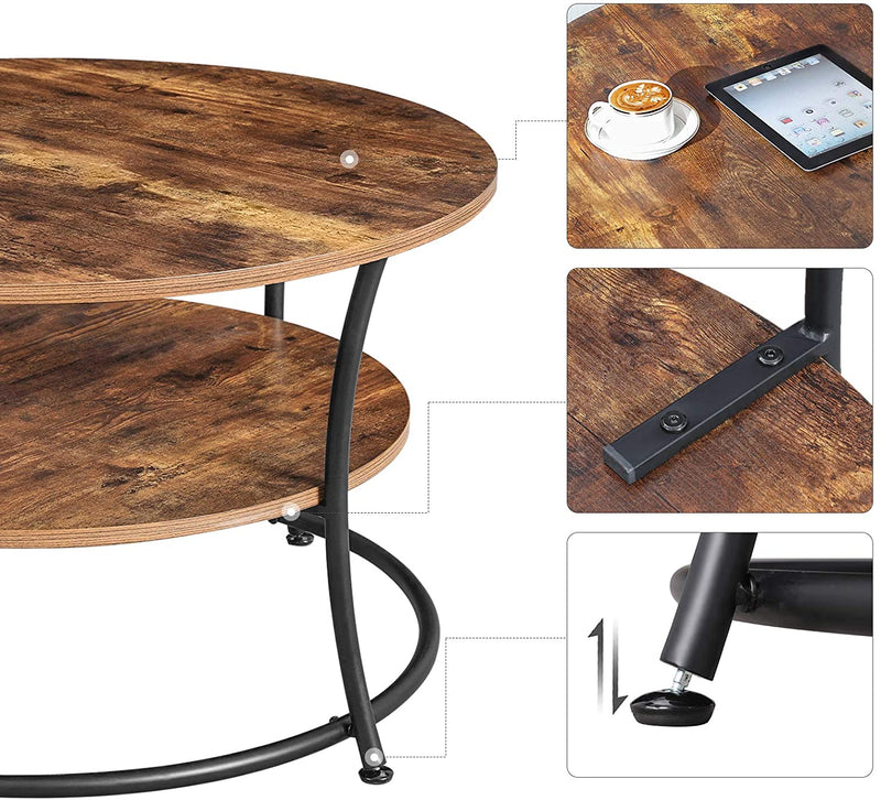 salontafel rond, Metaal, Industrieel ontwerp, vintage bruin-zwart LCT80BX