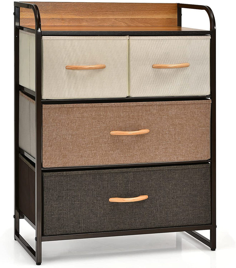 4/5 ladenkast opberg toren, opvouwbare stoffen laden, handige ladekast met stevig stalen frame en houten top voor hal, slaapkamer (58 x 29 x 79 cm / 4 laden)
