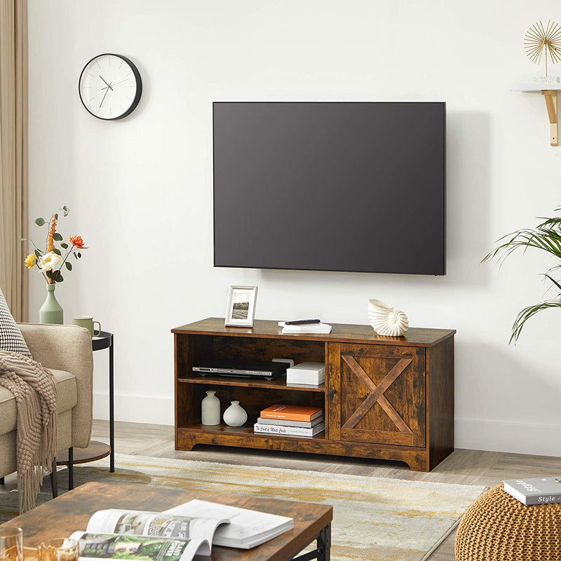 TV-meubel, TV-tafel, TV-plank, voor TV's tot 43 inch, rustieke landelijke stijl, 2 open compartimenten, vintage bruin LTV007X01