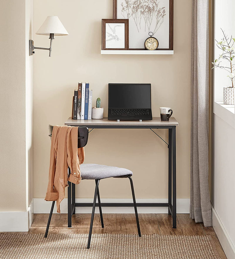 Bureau, computertafel, smalle bureautafel, 80 x 50 x 75 cm, studeerkamer, grijs-zwart LWD038B02