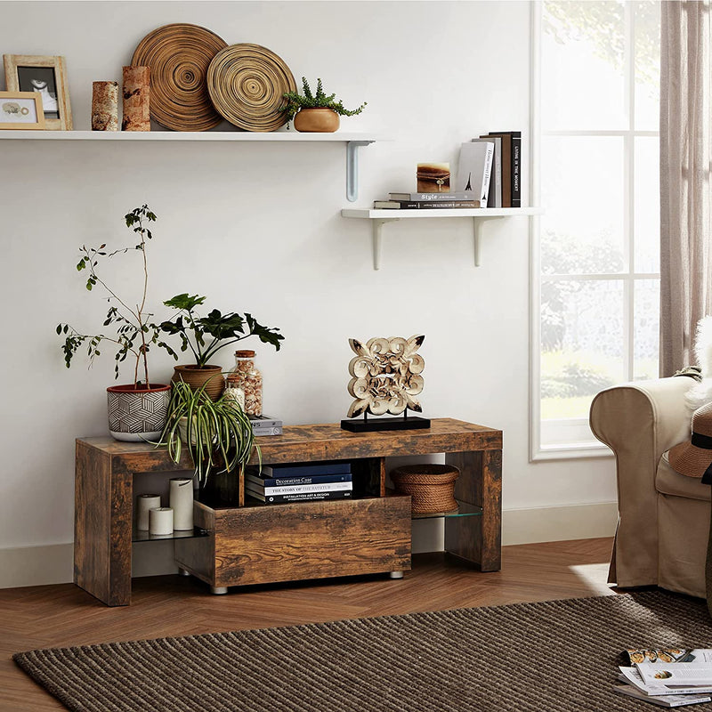 TV-meubel, TV-tafel, met lade, glazen leggers, TV-meubel, TV-plank, voor TV's tot 55 inch, vintage bruin LTV012X01