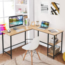 L-vormige bureau, kantoor/thuis bureau met twee opbergrek,  (Natuurlijk)