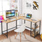 L-vormige bureau, kantoor/thuis bureau met twee opbergrek,  (Natuurlijk)