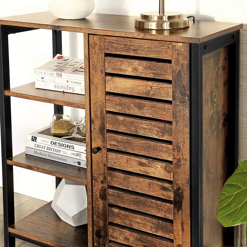 dressoir, keukenkastje met 3 open rekken, badkamerkastje, woonkamer, hal, keuken, thuiskantoor, stalen geraamte, industriële stijl,vintage bruin en zwart LSC74BX