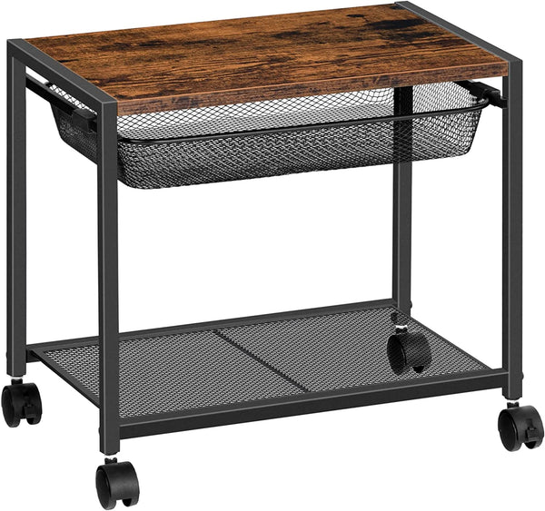 Printtafel, printerstandaard met roosterlade, rolbare printerwagen 2 niveaus, eenvoudig te monteren, geschikt voor kantoor, school, thuis EBF12PS01