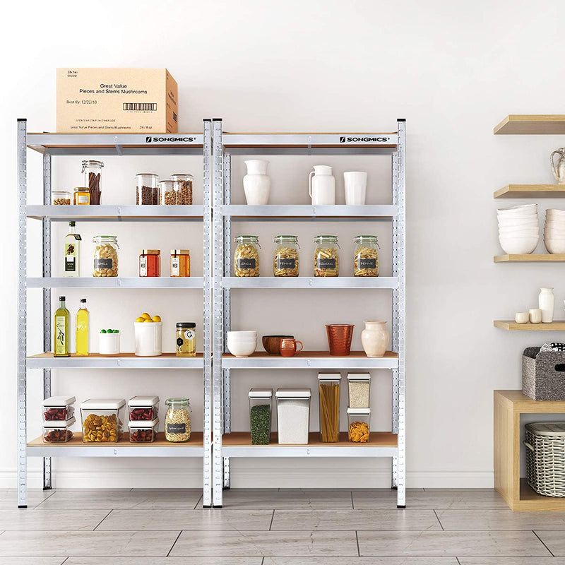 Magazijnrek, set van 2, rek voor zware lasten, kelderrek, 180 x 90 x 40 cm, tot 875 kg belastbaar, 5 verstelbare planken, plank van metaal, steekrek, werkplaatsrek, kelder, zilver GLR80SV
