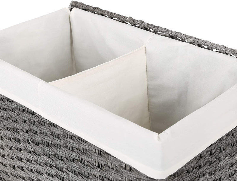 Wasmand, handgevlochten, wasmand van synthetisch rotan, met deksel en handgrepen, wassorteerder, opvouwbaar, waszak uitneembaar, grijs LCB52WG