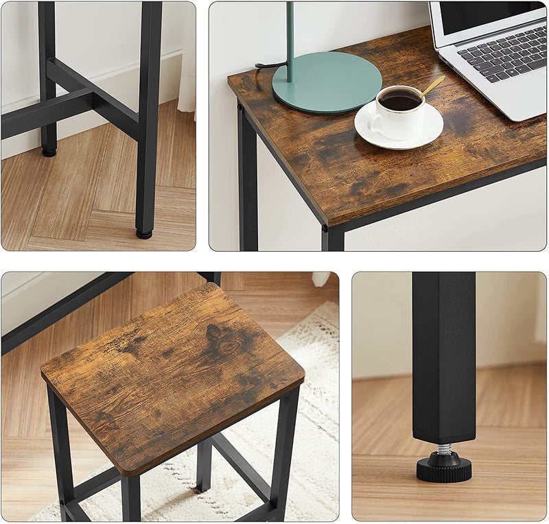 bartafelset, hoge tafel (100 x 40 x 90 cm) met 2 barkrukken (elk 30 x 40 x 65 cm), metalen frame, industrieel ontwerp, voor eetkamer, woonkamer, vintage bruin-zwart LBT218B01