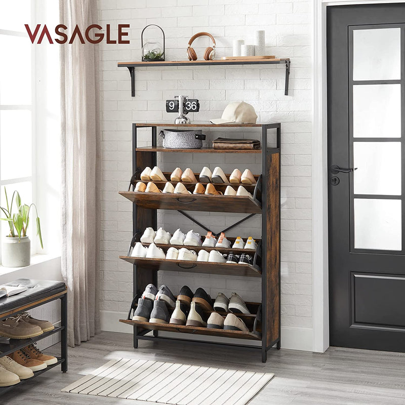 schoenenkast met 3 kleppen,  met 3 vakken, , voor 15-24 paar schoenen, 80 x 30 x 130 cm, vintage bruin-zwart LBS802B01