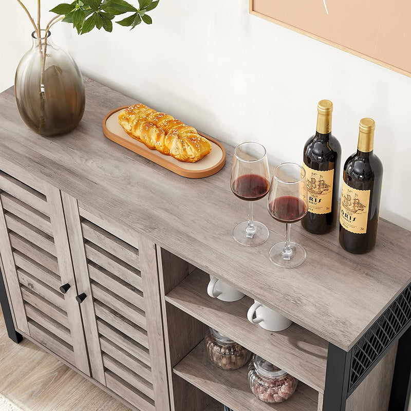 Sideboard, kast met 2 deuren, verstelbare planken, voor eetkamer, woonkamer, keuken, 110 x 33 x 75 cm, industrieel design, grijpzwart LSC083B02