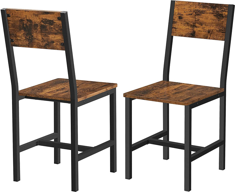 Eetkamerstoel, metalen frame, set van 2, industriële stijl, voor eetkamer, woonkamer, keuken, vintage bruin-zwart LDC092B01