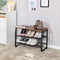 Schoenenbank schoenenkast in industrieel design, schoenenrek met 2 roosterplanken, afgerond frame, eenvoudige montage, stabiel, ruimtebesparend, smal, houtlook, vintage LMR32BX