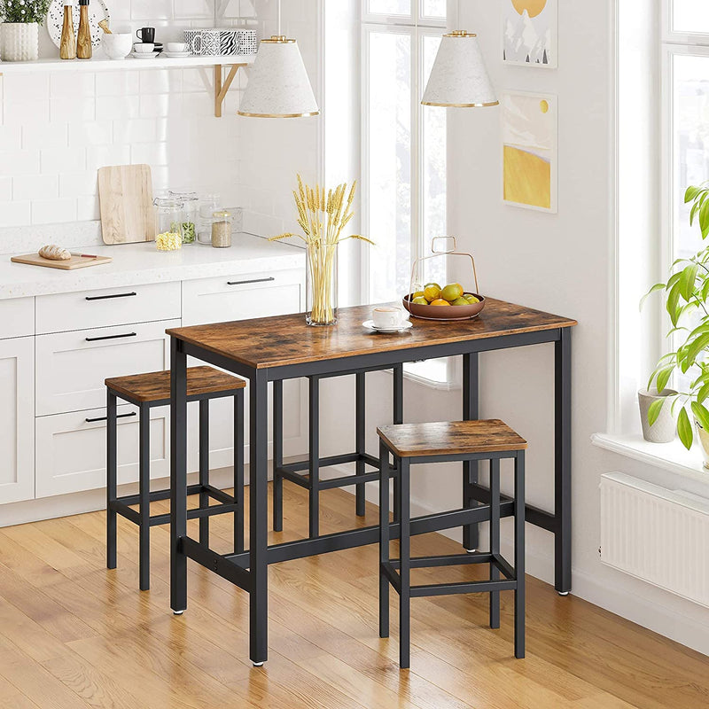 bartafel set, bartafel met 2 barkrukken, aanrecht met barstoelen, keukentafel en keukenstoelen in industrieel ontwerp, voor keuken, 120 x 60 x 90 cm, vintage, donkerbruin LBT15X