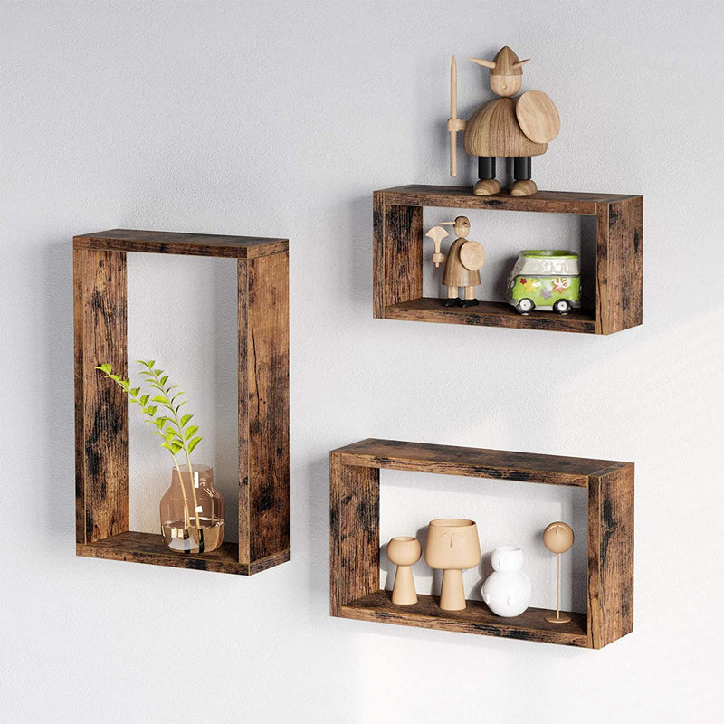 wandplanken, set van 3, kubusplanken, lengte 40/35/30 cm,  bruin LWS094X01