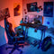 Gaming bureau, in hoogte verstelbaar PC computertafel met blauwe LED-verlichting, gaming handvat rek & bekerhouder,