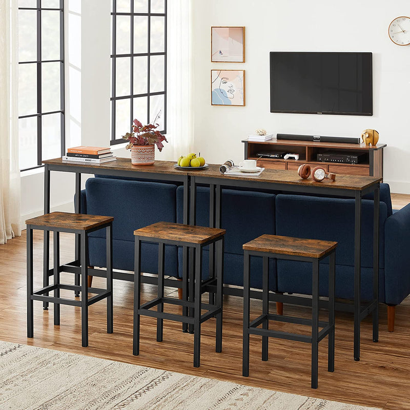 bartafelset, hoge tafel (100 x 40 x 90 cm) met 2 barkrukken (elk 30 x 40 x 65 cm), metalen frame, industrieel ontwerp, voor eetkamer, woonkamer, vintage bruin-zwart LBT218B01