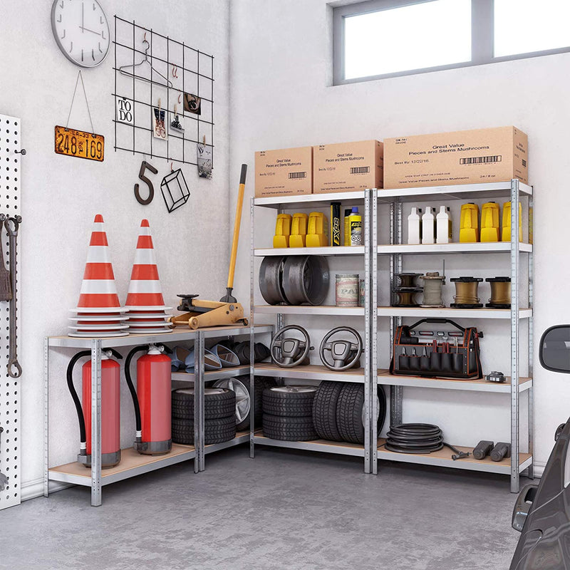 Magazijnrek, set van 2, rek voor zware lasten, kelderrek, 180 x 90 x 40 cm, tot 875 kg belastbaar, 5 verstelbare planken, plank van metaal, steekrek, werkplaatsrek, kelder, zilver GLR80SV