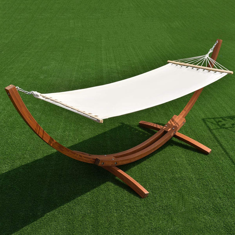 Hangmat met standaard voor enkele persoon, draagvermogen tot 120 kg, hangmat standaard van weerbestendig larikshout, polyester katoenen hangmat, perfect voor achtertuin, terras, tuin,
