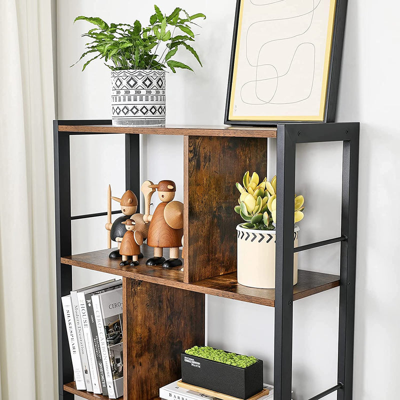 Boekenkast, boekenkast met 4 open legplanken, , stalen frame,  bruin-zwart