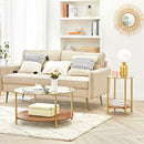 Bijzettafel, salontafel, rond, met 2 planken, van glas, voor woonkamer, slaapkamer, hazelnootbruin-goud LET204A03