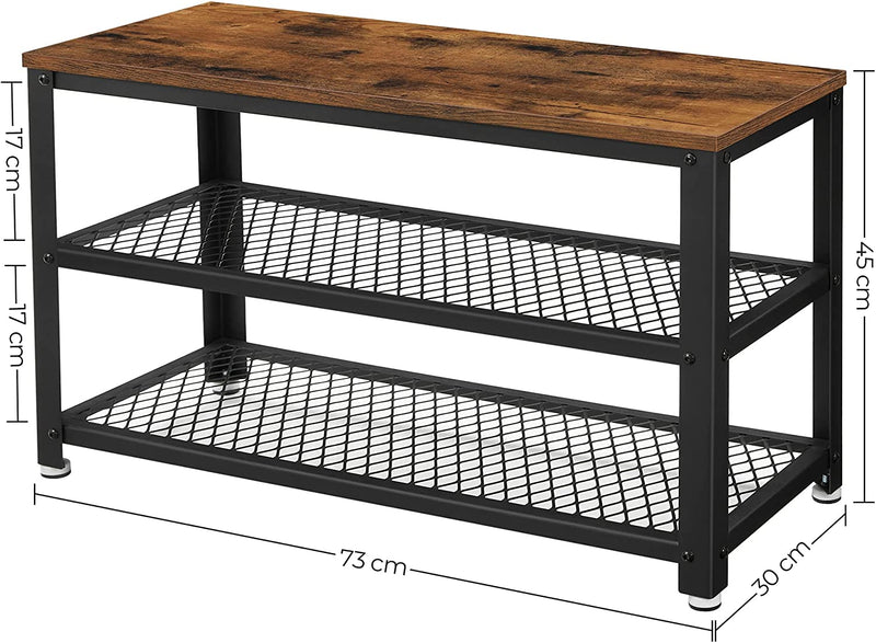 schoenenbank, schoenenrek om op te zitten, met 3 niveaus, houtlook, metalen frame, LBS73X