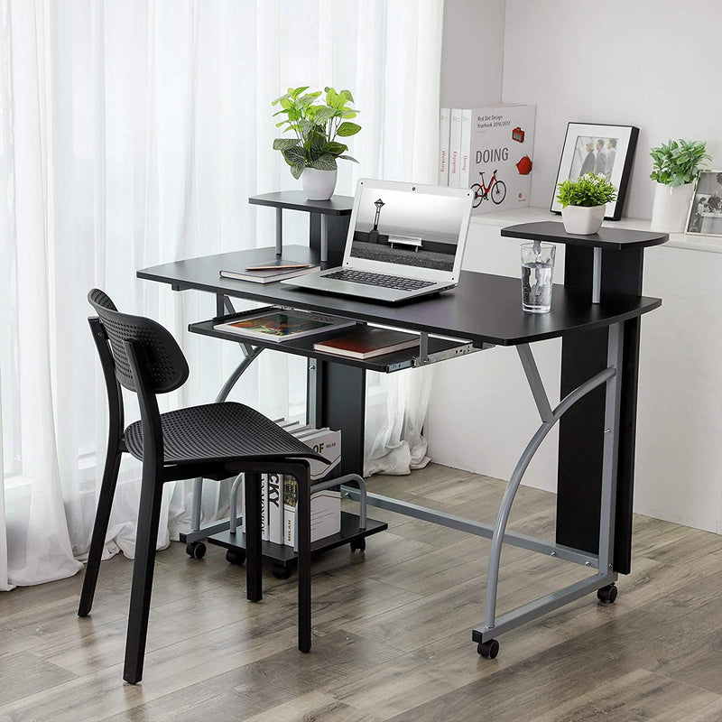 Bureau Computertafel met wielen PC-tafel met toetsenbordverlenging 2 legborden 120 x 59 x 90 cm LCD812B