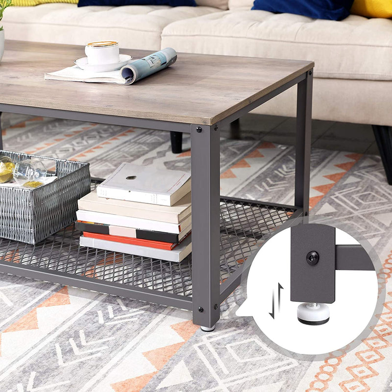Salontafel, Salontafel Met Grote Legplank, Bijzettafel, Stabiel, Met Metalen Frame, , Houtlook, Grijs-Grijs