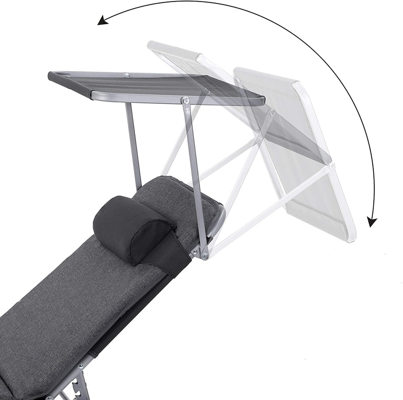 ligstoel, ligstoel met 3 cm dikke steun, hoofdsteun, luifel, verstelbare rugleuning, opklapbaar, 53 x 193 x 29,5 cm, tot 150 kg draagvermogen, tuin, balkon, donkergrijs GCB19UM