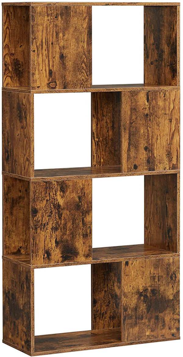 Boekenkast, symmetrisch ontwerp, open vakken, opbergkast, voor kantoor, woonkamer, slaapkamer, 60 x 24 x 127 cm, vintage bruin LBC141X01