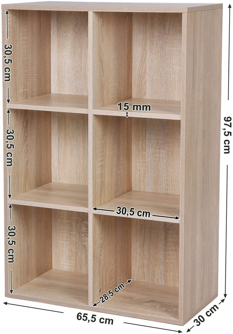 Boekenkast Met 6 Vakken, Houten Rek, Kubusrek, Opbergrek, 65,5 X 97,5 X 30
