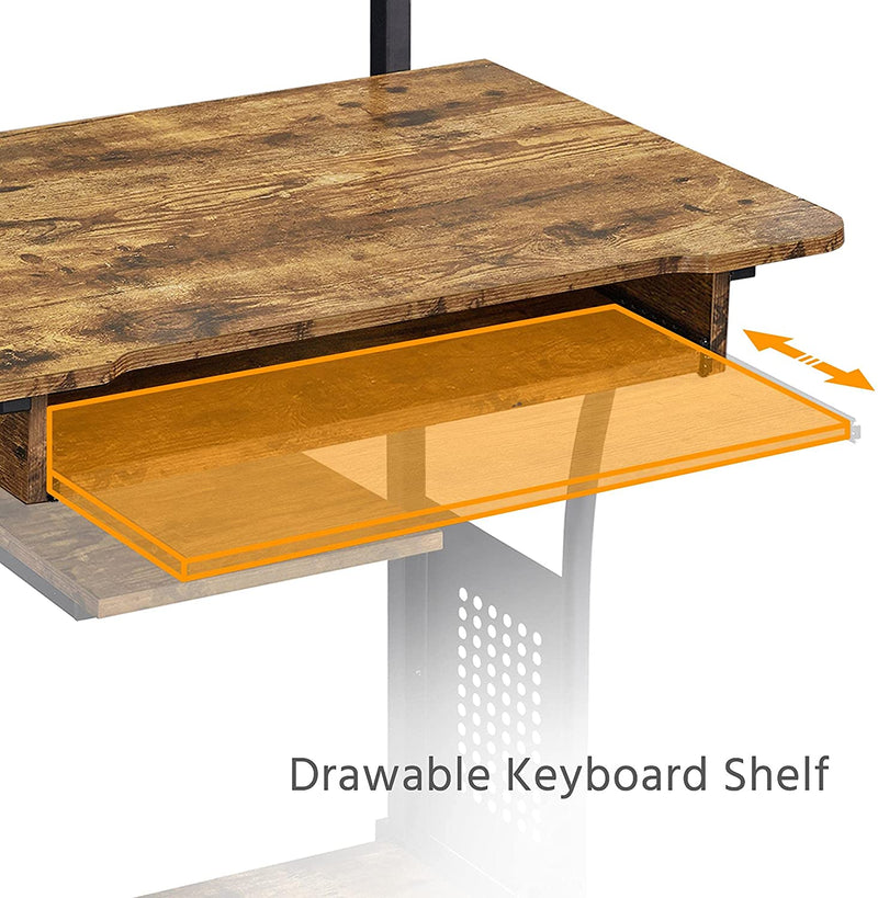 Bureau met wieltjes werktafel PC laptop tafel thuis kantoor met plank 80 x 50 x 132 cm vintage