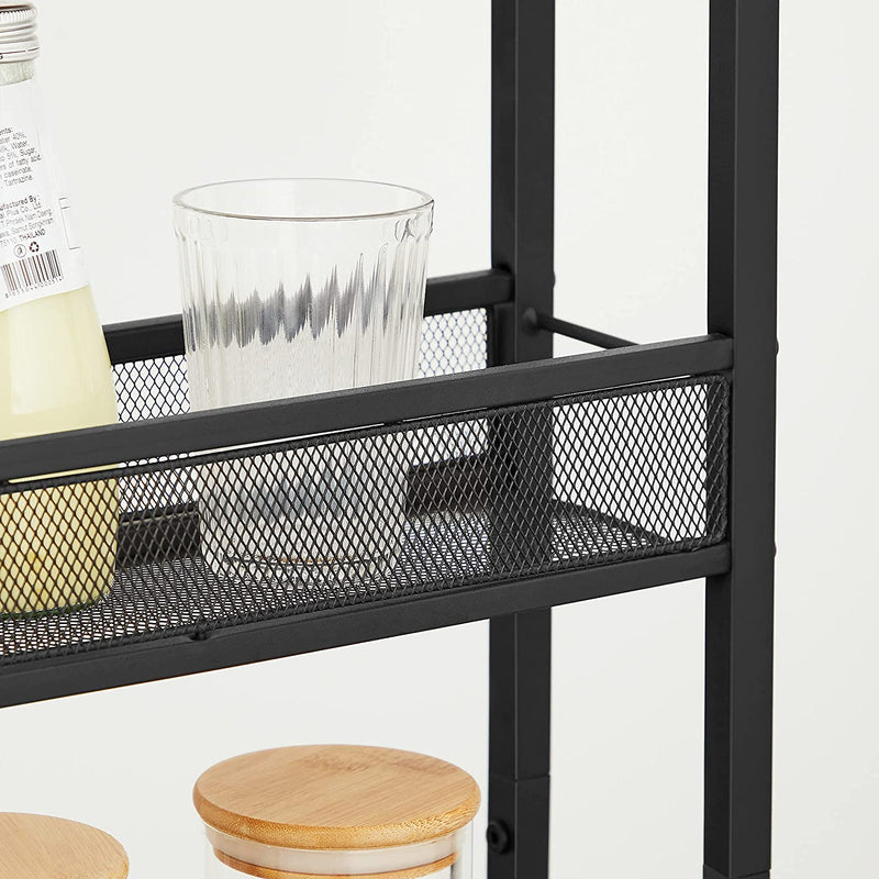 Serveerwagen, keukenrek op wielen, smal, keukenwagen, rolwagen, 360° draaibare wielen, metalen frame, voor keuken, woonkamer, thuiskantoor, vintage bruin-zwart LRC032B01