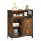 Opbergkast, keukenkast met schuifdeur, open compartiment, verstelbare plank, industrieel, voor gang, woonkamer, keuken, studeerkamer, vintage bruin-zwart LSC089B01