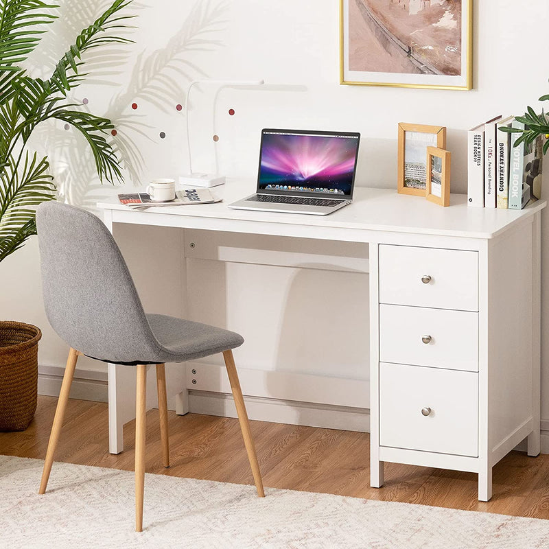 Computerbureau 120 cm met 3 laden, thuiskantoor studie bureau met ruime bureaublad, computertafel pc-tafel, moderne laptop bureau, multifunctioneel computer bureau (Wit)