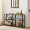 Consoletafel, smalle gangtafel met 3 niveaus, open planken, sofastafel, 140 x 30 x 75 cm, metalen frame, bijzettafel, industrieel design, woonkamer, hal, vintage bruin-zwart LNT071B01