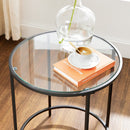 Bijzettafel rond, kleine salontafel, glazen tafel met metalen frame, nachtkastje, sofatafel, balkon, gehard glas, zwart LGT020B01