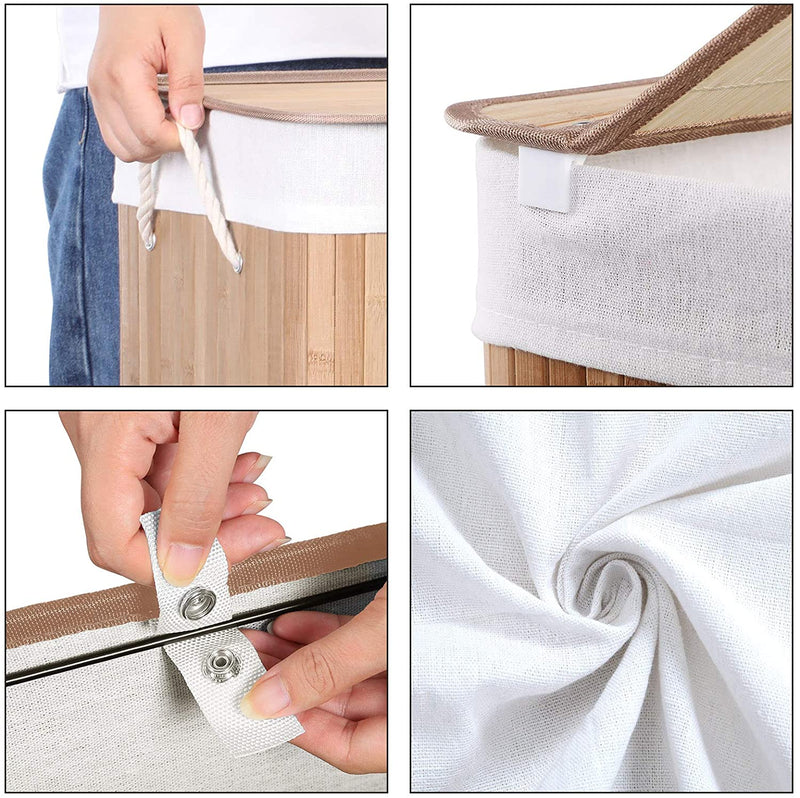 wasmand  wasbak gemaakt van bamboe, waskist met handvatten, deksel met clips, opvouwbaar, waszak afneembaar, natuurlijke kleur LCB071N02