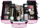 Beauty Case ,Make up koffer , Multi Case Make-up Case Vloertas Met Diamantpatroon Zilverkleurig Roze 36 x 28 x 23 cm JBC319P
