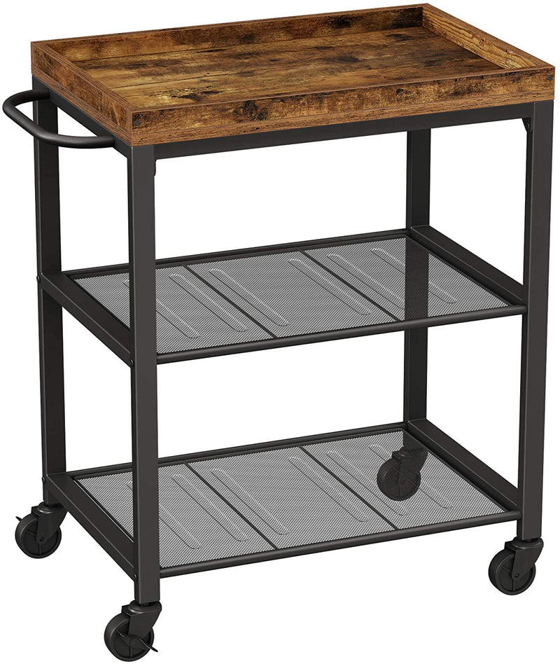 Serveerwagen, keukentrolley met universele wielen, keukenrek met verstelbare poten, stabiel metalen frame, 2 roosterniveaus, 60 x 40 x 75 cm, industrieel design, vintage, donkerbruin LRC75BX