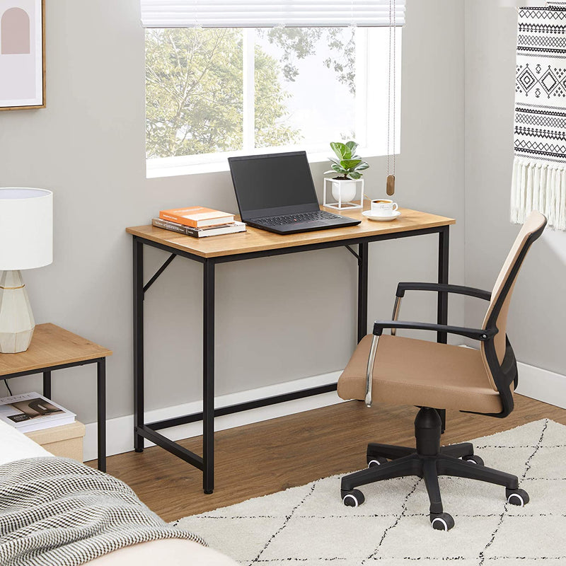 Bureau, computer bureau, smal kantoor bureau, 100 x 50 x 75 cm, , honingbruin-zwart LWD041B05