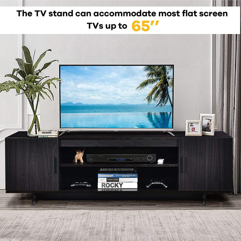 modern  TV meubel voor TV tot 65 inch, 152 x 40 x 45 cm, TV-plank met 2 opbergkasten & open planken, huiskamer meubilair TV lowboard