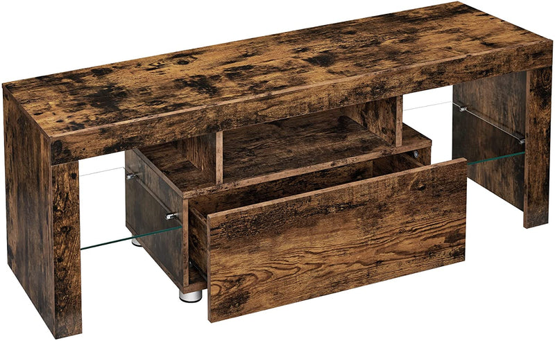 TV-meubel, TV-tafel, met lade, glazen leggers, TV-meubel, TV-plank, voor TV's tot 55 inch, vintage bruin LTV012X01