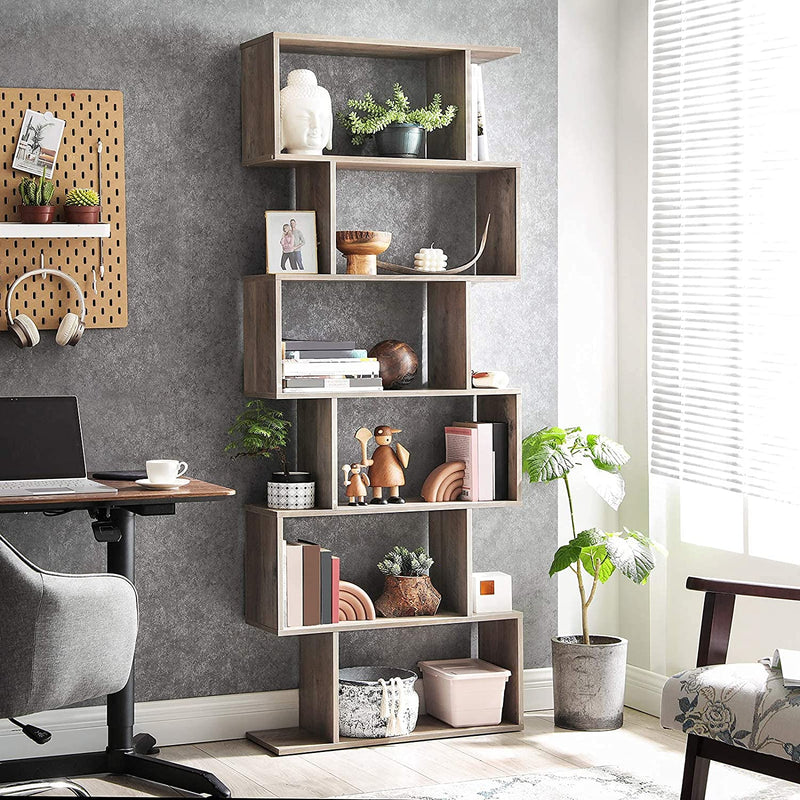 Boekenkast, 6-etage, vrijstaand, modern, voor woonkamer, slaapkamer, kantoor,
