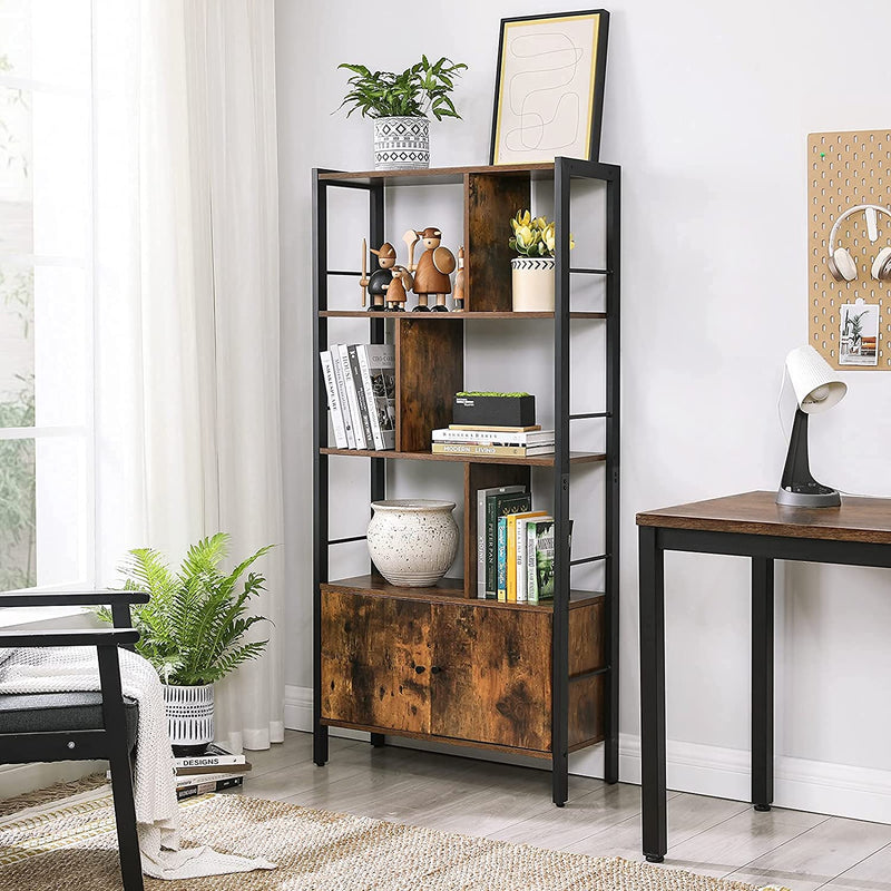Boekenkast, boekenkast met 4 open legplanken, , stalen frame,  bruin-zwart
